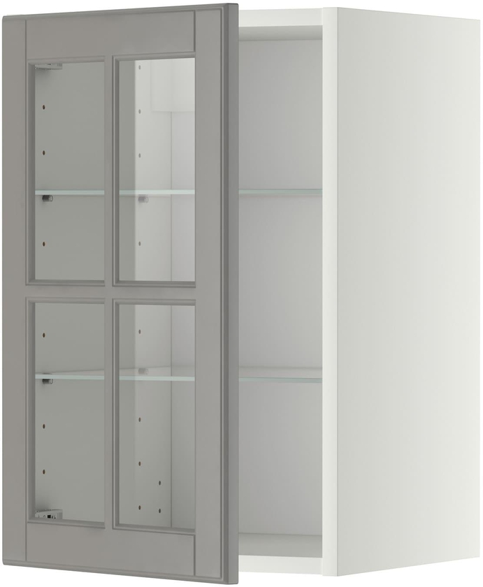 METOD Wall cabinet w shelves/glass door - white/Bodbyn grey 40x60 cm