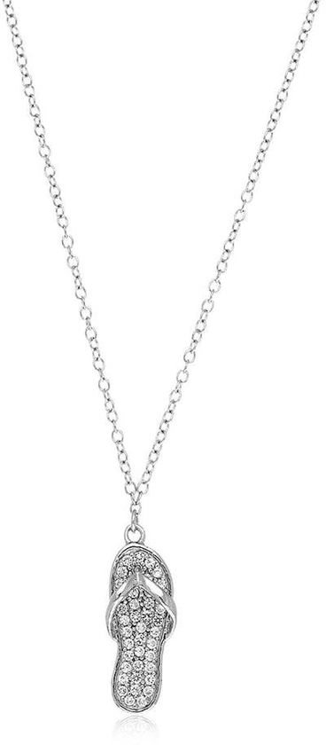 Sterling Silver Flip Flop Necklace with Cubic Zirconias-rx06794-18