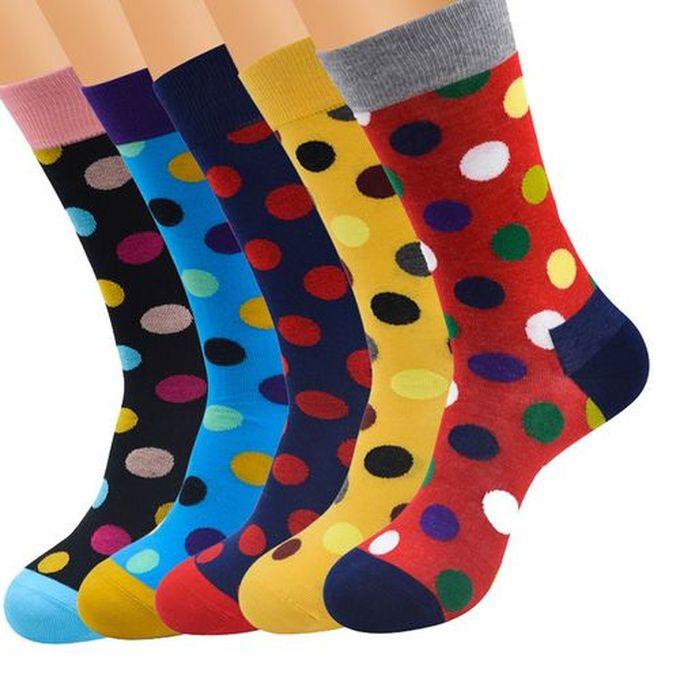 Fashion Polka Dot Happy Socks 5 Pairs Set 100% Cotton Assorted
