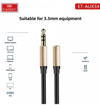 Earldom ET-AUX34 Extension Cable AUX Jack 3.5 AUX 1m - Black