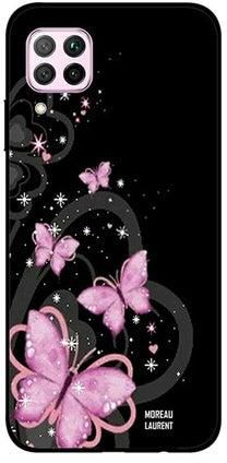 Skin Snap Case Cover -for Huawei Nova 7i Pink Butterfly Grey Hearts Pink Butterfly Grey Hearts