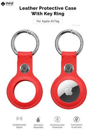 Leather Waterproof Protective Case Cover With Key Ring For Apple AirTag Red