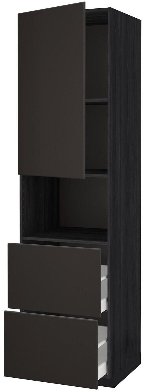 METOD / MAXIMERA Hi cab f micro w door/2 drawers, black, Kungsbacka anthracite, 60x60x220 cm