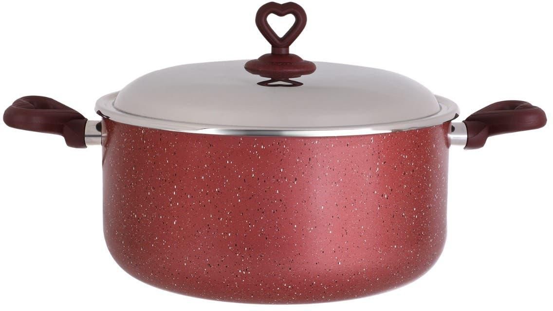 Get Nouval Lovely Heart Teflon Pot, 30 cm - Dark Red with best offers | Raneen.com