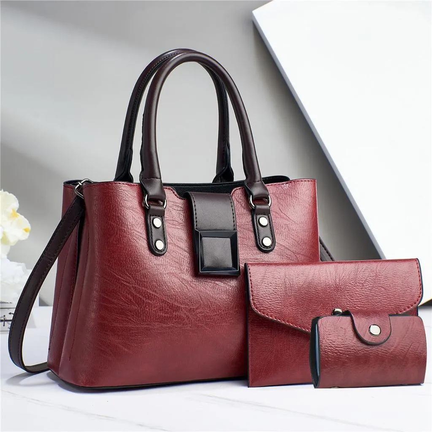 Marroon 3 in 1 Women's Handbag Ladies Leather Elegant Bag
