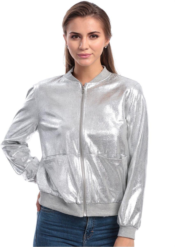 MISSGUIDED Silver Polyester Bomber Jacket For Women