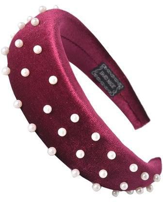 Solid Pattern Pearl Decor Hairband Red