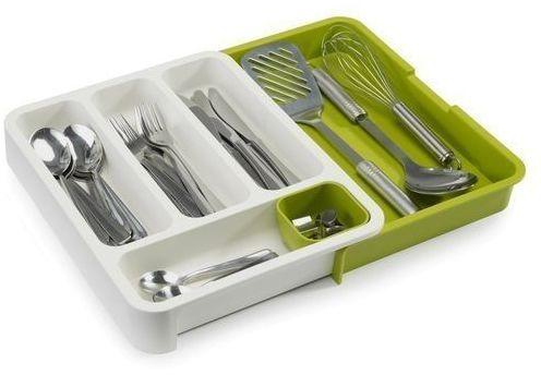 Kitchen Expandable Drawer Cutlery Organizer Tray – white and green