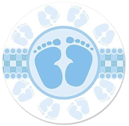 Big Dot of Happiness Baby Feet Blue - Baby Shower Circle Sticker Labels - 24 Count