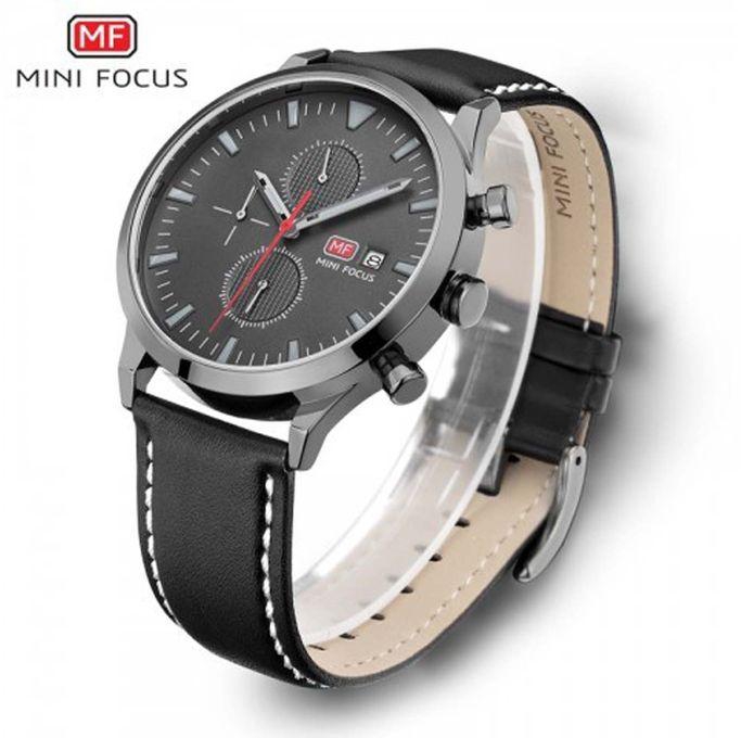 Mini Focus MF0015G Leather Watch - For Men - Black/Silver