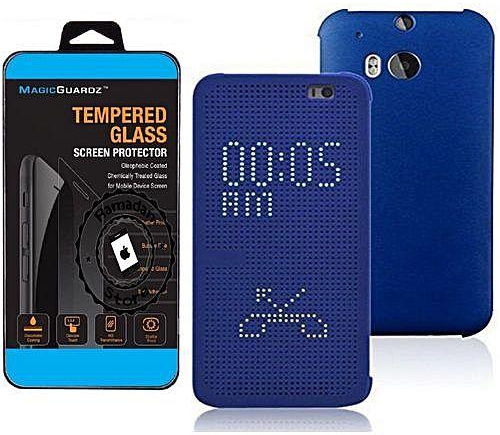 Generic Dot View Case For Htc One E9 Plus/ Blue With Tempered Glass Screen Protector