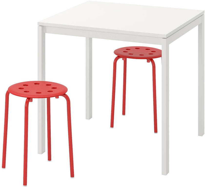 MELLTORP / MARIUS طاولة ومقعدين - أبيض/أحمر 75 سم