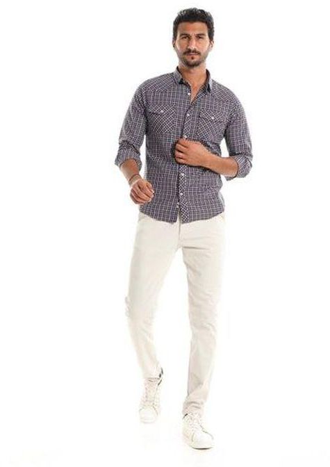 Andora Plaid Button Down Shirt - Brown, Navy & White