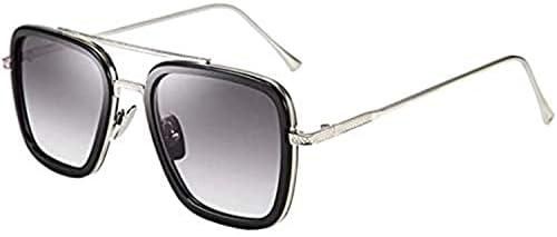 Sunglasses Square Metal Frame for Men Women Sunglasses Classic Downey Iron Man Tony Stark(Silver frame black gray mirror)