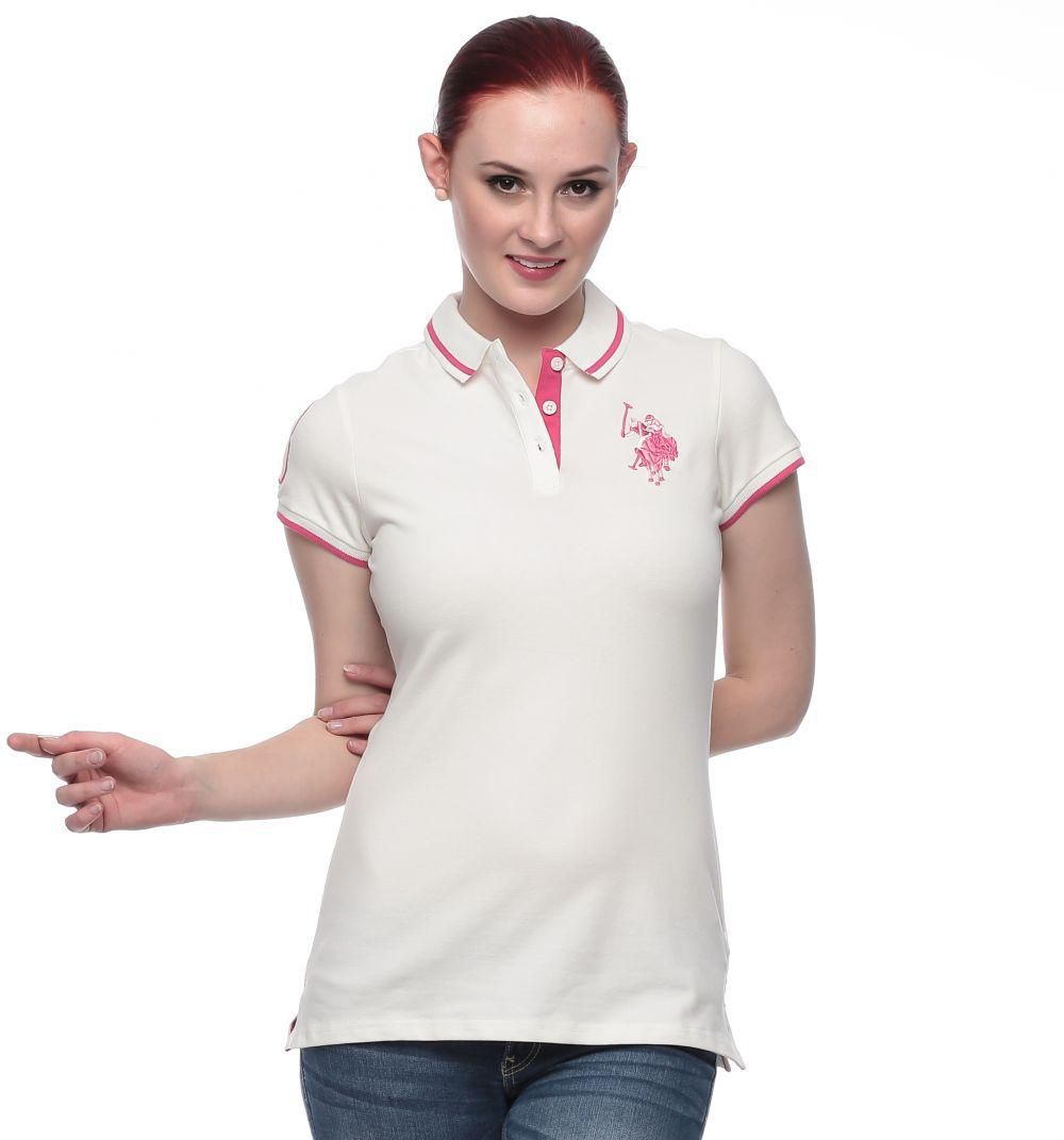U.S. Polo Assn. 213109ZH1CK-MRSH Polo Shirt for Women - L, White/Pink