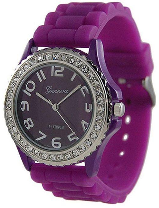 Duoya Purple Silicone Ceramic Style Band Crystal Bezel Women's Watch Purple