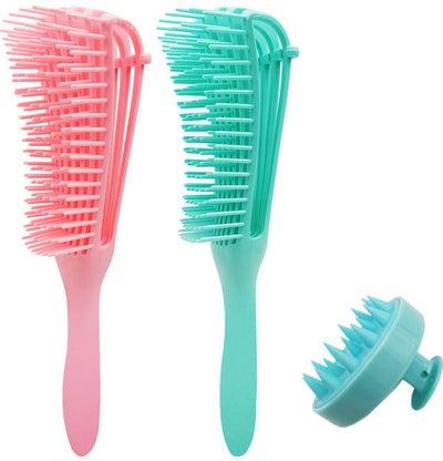 3-Piece Hair Brush Set Green/Pink