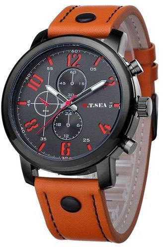 Generic Men's Watches Leather Strap Fashion OT MER Brand Casual Men's Watches Military Sport Watch Quartz Analog Wrist Watch Men Relogio Masculino 8192-orange