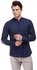 Poplin Mandarin Collar Shirt - Navy Blue -NAVY