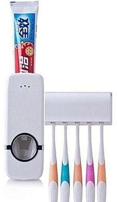 Tooth Paste Dispenser With Toothbrush Holder