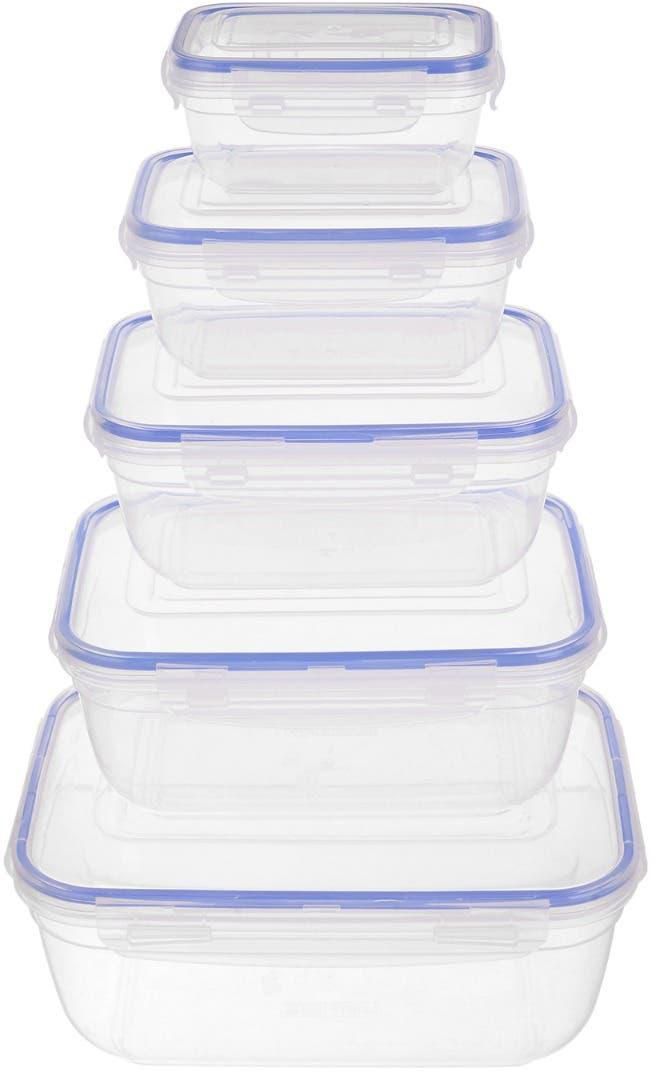 Get Lock & Fresh Plastic Refrigerator Box Set with Clips Lid, 5 Pieces - Clear Blue with best offers | Raneen.com