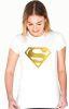 Superman Tee for Women White and Gold Small
