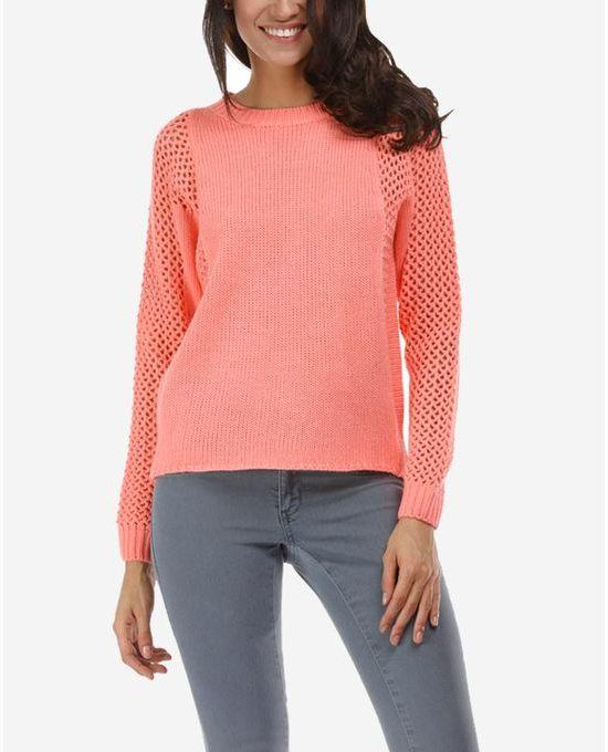 Ravin Perforated Sleeves Pullover - Light Coral Red