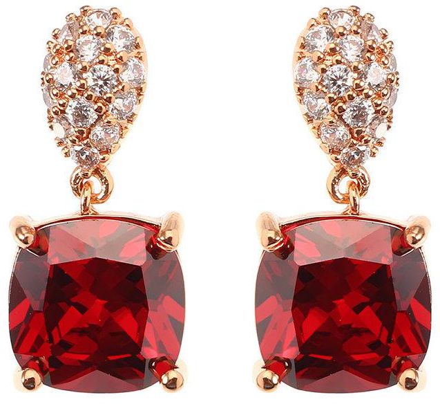 JASSY® Women Siam Red Gemstone Earrings Rose Gold Plated Micro Inlay Zirconia Ear Stud Gift