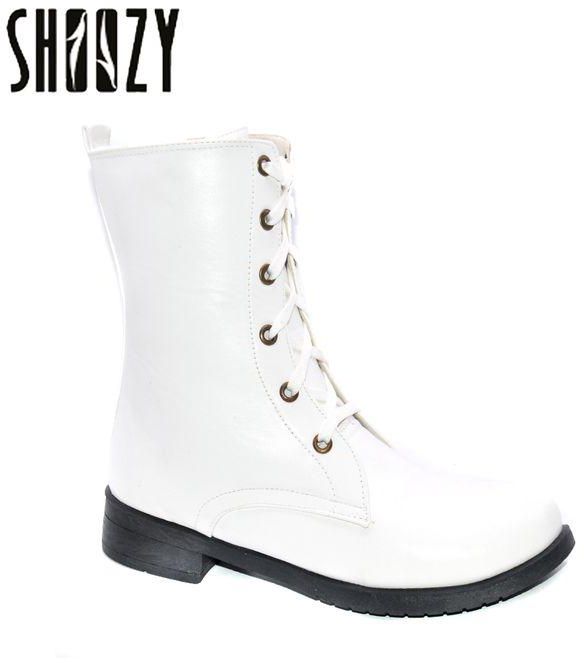 Shoozy Leather Lace Up Boot - White