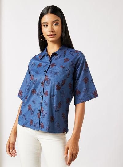 Printed Three-Quarter Sleeve Shirt Blue