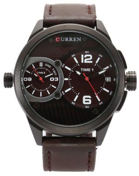 Curren 8249 Analog Dial Men's Sports Waterproof Leather Strap With Date Window Wristwatch - White