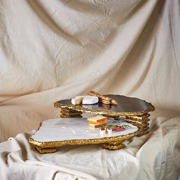 Triangle Marble Platter With Gold