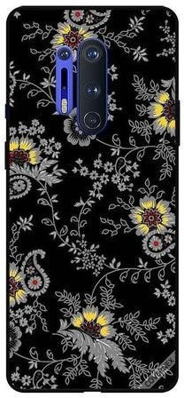 Protective Case Cover for OnePlus 8 Pro Grey Floral Black Bg