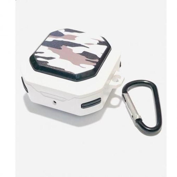 غطاء حماية واقٍ جلدي مع سلسلة مفاتيح لسماعات سامسونج جالاكسي بودز برو - أبيض جيشي