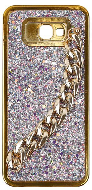 Samsung Galaxy J4 Plus - Glitter Cover With Golden Frame And Chain