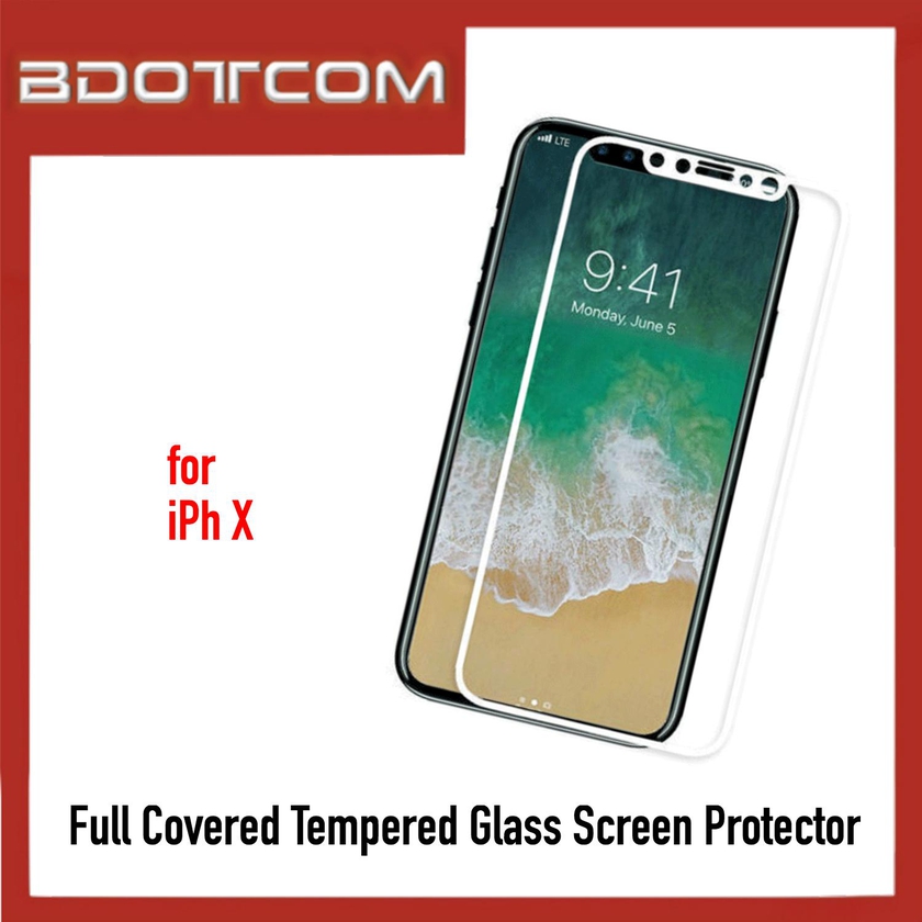 Bdotcom Full Covered Tempered Glass Screen Protector for iPh X (White)