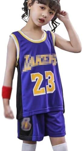 Kids Boys Girls Lebron James #23 LBJ LA Lakers Basketball Jerseys-Summer Sports Suits Top+Shorts Set Kids Tracksuits (Color : Purple, Size : XS)