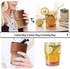 Wsaikis Glass Reusable Coffee Mug with Heat Resistant Leather Wrap Glass Water Cup with Glass Straw and Leakproof Lid Glass Tumbler for Coffee,Tea, Milk Beverages 14oz/420ml (Amber)