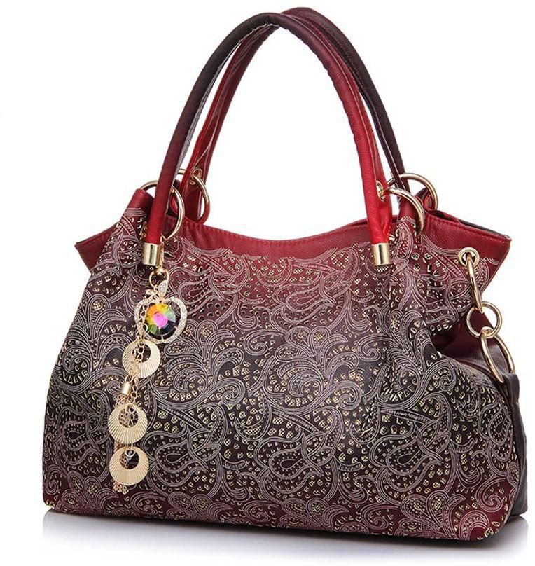 Retro Hollow Out Flower Print shoulder Messenger bags Fashion PU Leather Gradient Tassel Handbags For Ladies