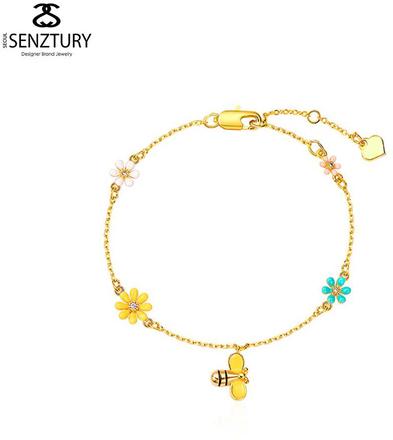Seoulsenztury Small Bee Daisy Forest Bracelet (Gold)