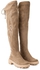 EMBROIDERED SUEDE THIGH HIGH BOOTS - KHAKI