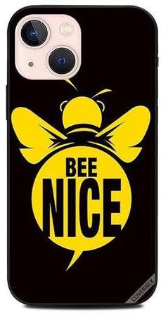 غطاء حماية بطبعة عبارة "Be Nice" لهاتف أبل آيفون 13 ميني أسود/أصفر