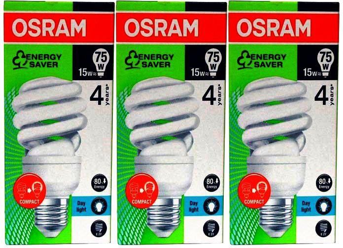 Osram Fluorescent Bulb Set, 3 Pieces, White, 15W, E27 220V, OSR3-77079