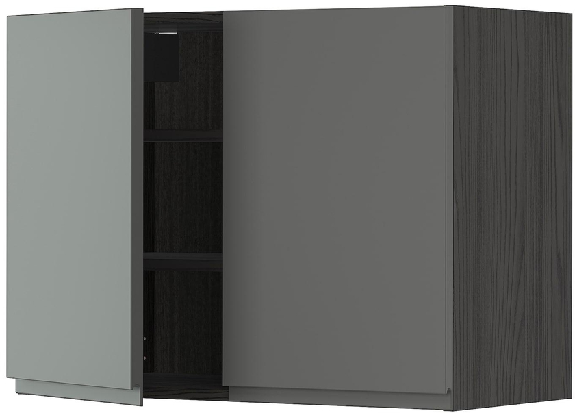 METOD Wall cabinet with shelves/2 doors - black/Voxtorp dark grey 80x60 cm