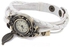 Womens Retro Bracelet Quartz Wrist Watch Weave Leather Band With Leaf Beads