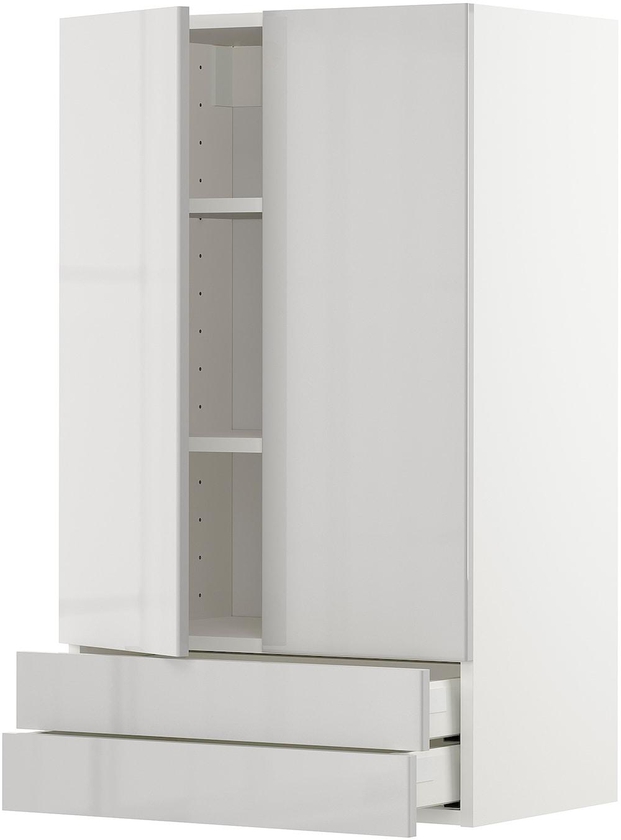 METOD / MAXIMERA Wall cabinet w 2 doors/2 drawers - white/Ringhult light grey 60x100 cm