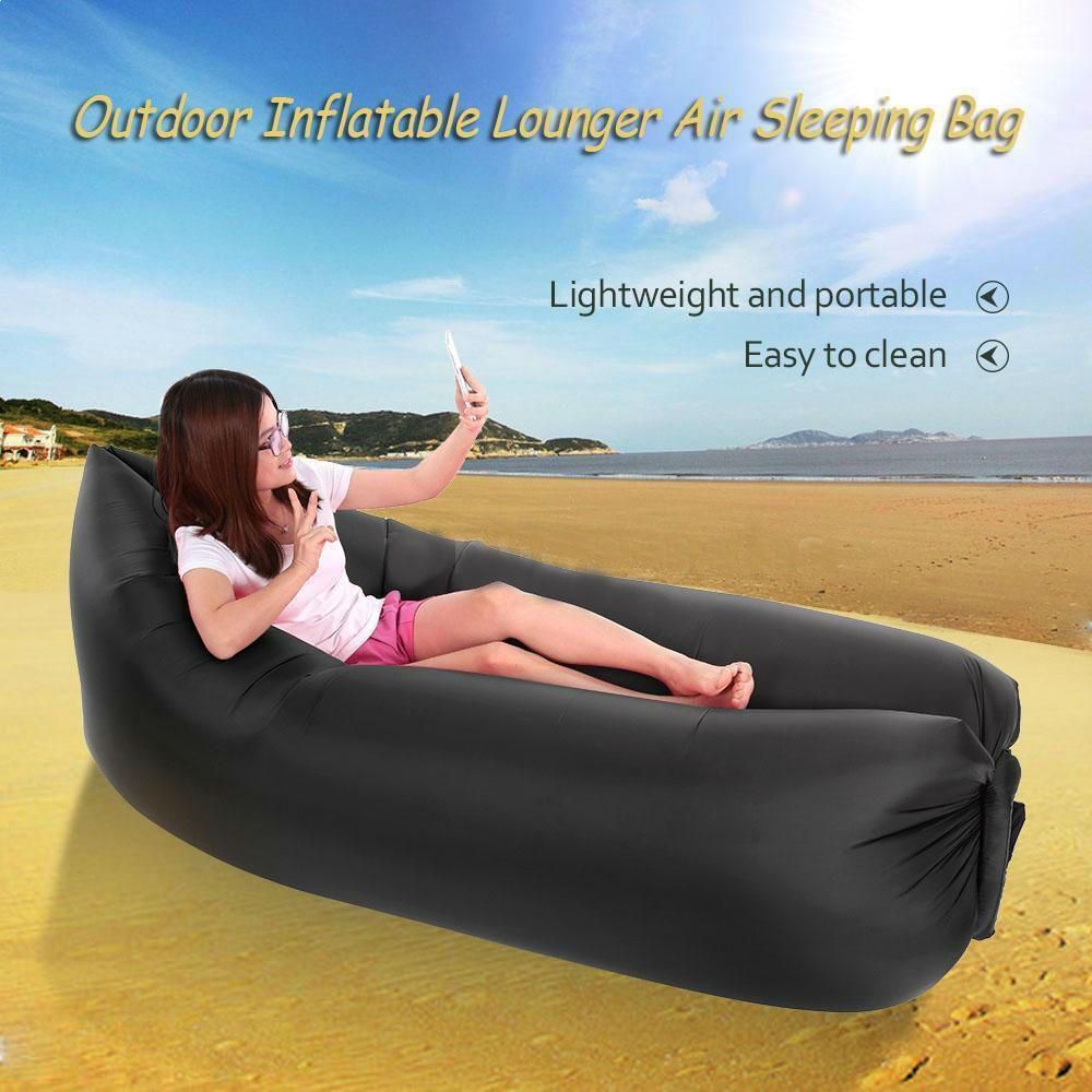 Outdoor Inflatable Air Sleeping Bag Couch Camping Beach Hangout Lay Bag Sofa Black