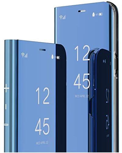 IMIRST Case for Galaxy A53 5G Case Mirror Design Clear View Plating Flip Case with Kickstand Shockproof Full Body Protective Cover for Samsung Galaxy A53 5G PU Mirror:Blue QH