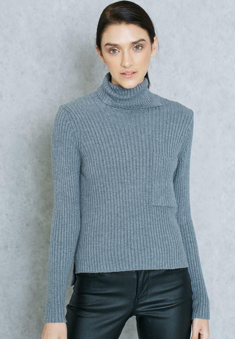 High Neck Ribbed Sweater