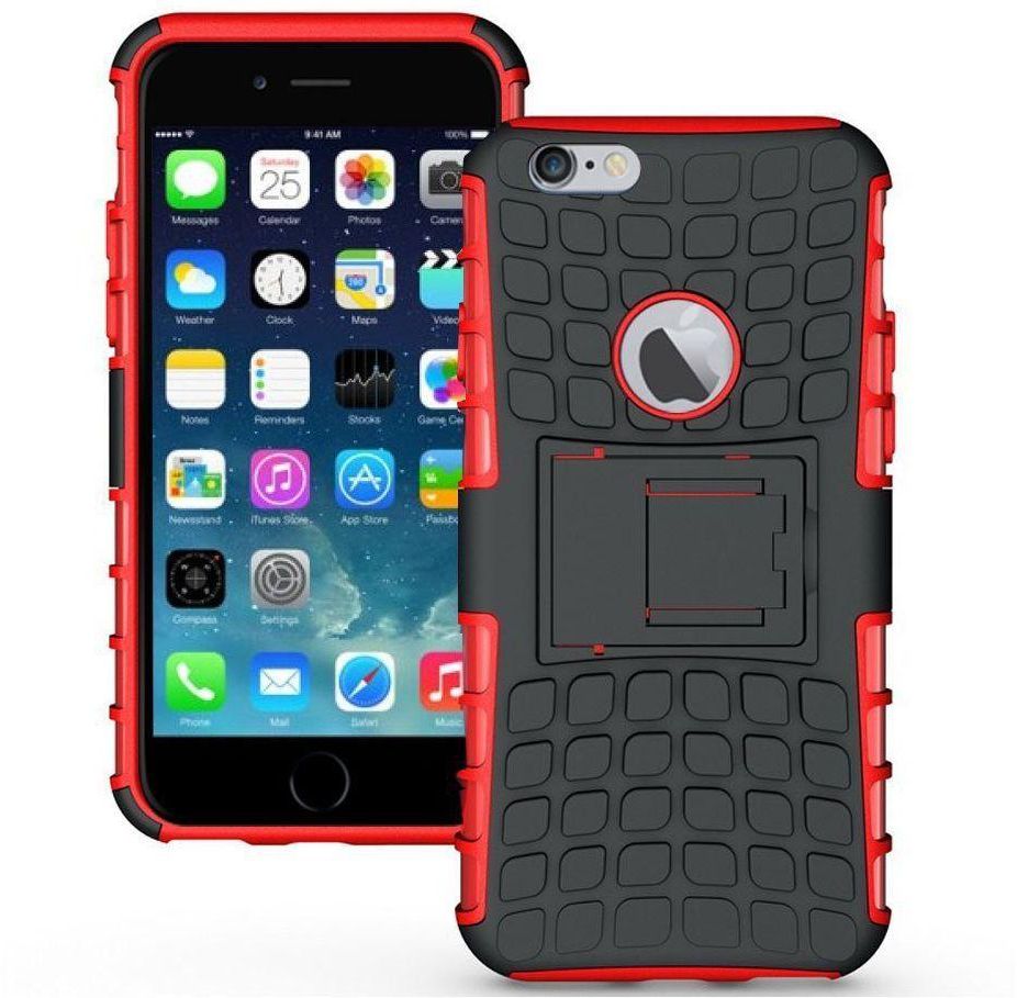 Rugged Armor Combo Defender Hybrid Case Cover Built-in Kickstand for iPhone 6 plus 5.5 inch Red